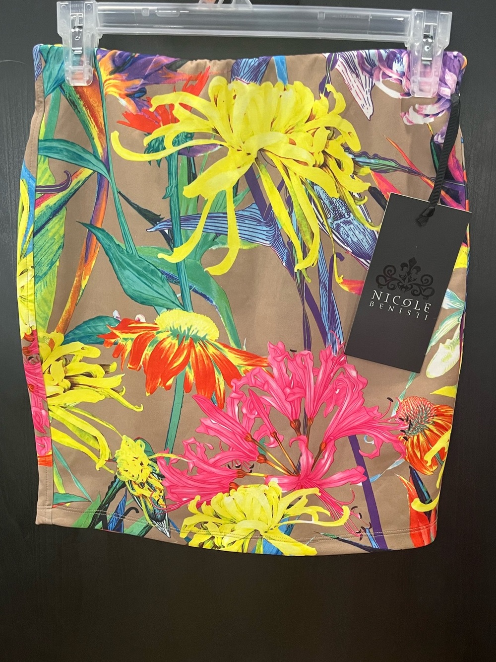 NICOLE BENISTI Floral Brown Pencil Skirt in Bright Multi